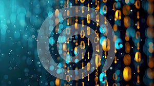 Digital binary code flows on a dark blue backdrop, embodying the essence of the internet and cybersecurity concepts