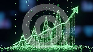 Digital binary code growing stock marketing chart