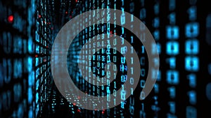 Digital binary code matrix: futuristic technology and data visualization concept
