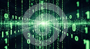 Digital Binary Code Matrix Network Future Technology Abstract Green Background
