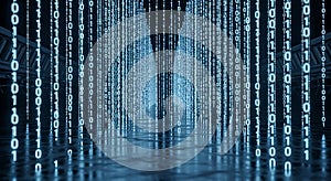 Digital Binary Code Matrix Tunnel with Data Flow, Futuristic Technology Background
