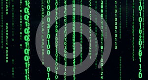 Digital Binary Code Rain - Green Matrix Code Falling on Black Background