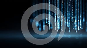 Digital binary code raining data network on dark background