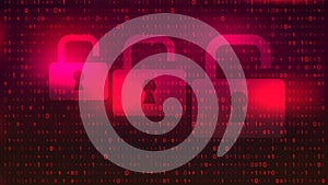 Digital Binary Code on Red BG with Lock