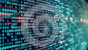 Digital Binary Code Screen, Technology Data and Information Flow Generative AI