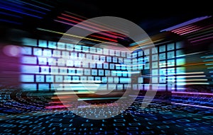 Digital binary code security concept, keyboard on the move