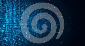 Digital Binary Code Stream with Glowing Data Points