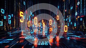 Digital Binary Code Tunnel with Glowing Numbers Data Stream, Technology, and Information Flow Abstract