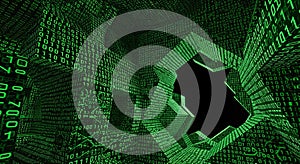 Digital Binary Code Tunnel with Green Data Flow