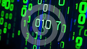 Digital binary data on computer screen. Abstract information technology background. Digital binary code matrix background