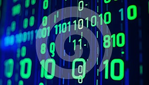 Digital binary data on computer screen. Abstract information technology background. Digital binary code matrix background