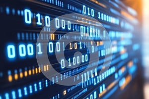Digital Binary Data on a Computer Screen Background