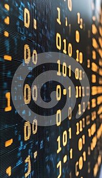 Digital Binary Data Flowing On Computer Monitor For Technology And Cyber Security Concept