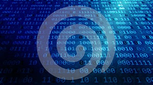 Digital binary data and secure data concept in perspective. Abstract binary code for technology in blue