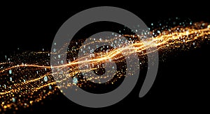 Digital binary data stream flowing across space