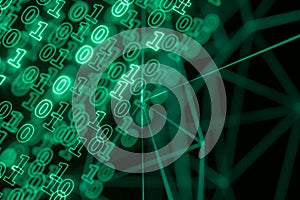 Digital binary data and streaming binary code background, 3d rendering