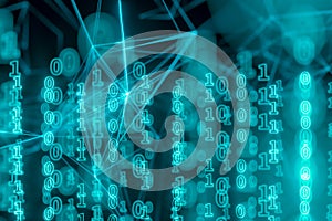 Digital binary data and streaming binary code background, 3d rendering