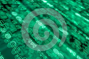 Digital binary data and streaming binary code background, 3d rendering