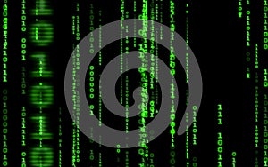 Computer code falling matrix style.