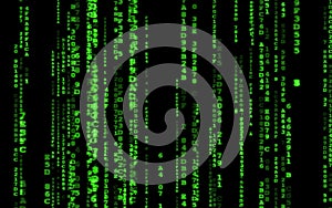 Computer code falling matrix style.