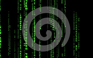 Computer code falling matrix style.