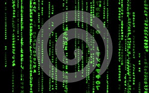 Computer code falling matrix style.