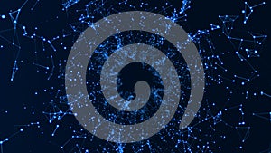 Digital binary data tunnel. Abstract connection of dots and lines on dark background. Concept of network. 3D