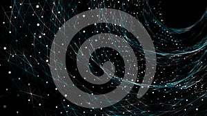 Digital binary data tunnel. Abstract connection of dots and lines on dark background. Concept of network. 3D