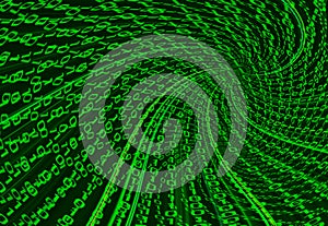 Digital binary data tunnel and binary code streaming on the black background