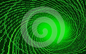 Digital binary data tunnel and binary code streaming on the black background