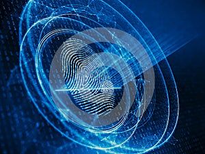 Digital biometric, security and identify by fingerprint concept. Scanning system of the fingerprint