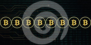 Digital bitcoin network crypto currency with binary code background