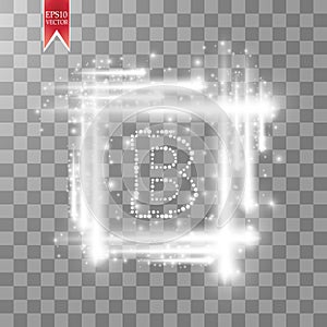 Digital bitcoins symbol with light sqare effect on transparent backgraund.