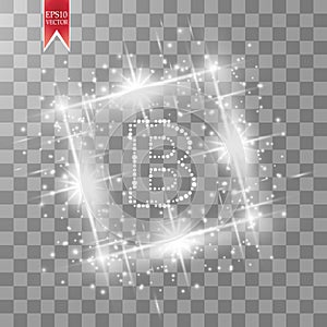 Digital bitcoins symbol with light sqare effect on transparent backgraund. photo