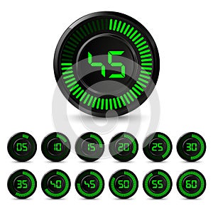 Digital black green timer with five minutes interval