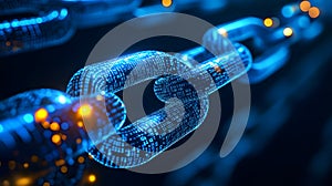 Digital Blockchain Chain With Binary Code And Glowing Links, Symbolizing Data Security And Decentralized Technology