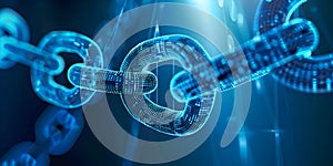 Digital Blockchain Chain Links with Binary Code, Representing Blockchain Technology