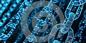 Digital Blockchain Chain Links with Binary Code, Representing Blockchain Technology
