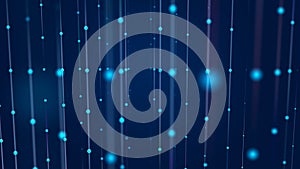 Digital blockchain concept. Data storage in separate cells. Abstract background with dots and connection lines. 3D