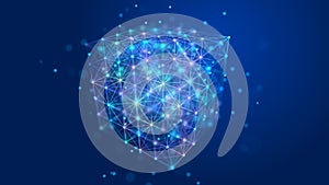 Digital blockchain concept. Data storage in separate cells. Abstract background with dots and connection lines. 3D