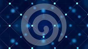 Digital blockchain concept. Data storage in separate cells. Abstract background with dots and connection lines. 3D