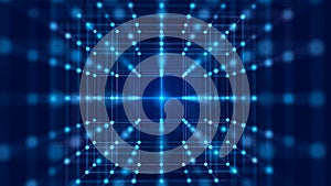 Digital blockchain concept. Data storage in separate cells. Abstract background with dots and connection lines. 3D