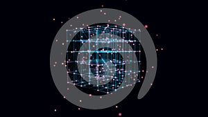 Digital blockchain concept. Data storage in separate cells. Abstract background with dots and connection lines. 3D rendering
