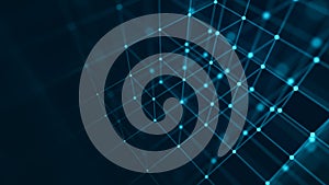 Digital blockchain concept. Data storage in separate cells. Abstract background with dots and connection lines. 3D