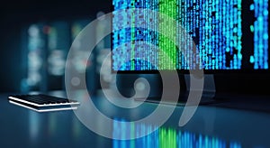 Digital blockchain data flow stream technology computer screen futuristic abstract background