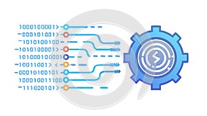 Digital Blockchain Gear Technology Icon, vector design Generative AI