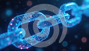 Digital blockchain link, data chain, futuristic technology, secure network, crypto concept, abstract background, glowing