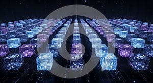 Digital Blockchain Network of Glowing Data Cubes