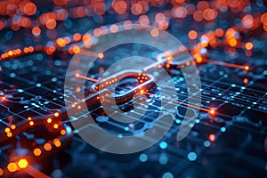 Digital Blockchain Network With Glowing Links and Circuits