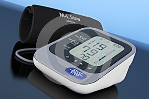 Digital Blood Pressure Monitor with Cuff. 3d Rendering